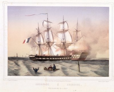 Kollision af et skib ved det franske flag af pirater - litografi af Unknown artist