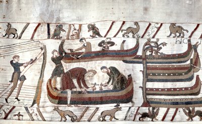 Konstruktion af skibe efter ordre fra Guillaume - Bayeux gobelin, kendt som Broderi af Dronning Mathilde af Unknown artist