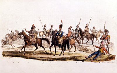 Kosakker: 1. 2. Kosak 3. Kosak af Don 4¡ Officielle Kosak af Don 5¡ Kosak Chernomowskij 6¡ Kosak af Ural 7¡ Regular Cossack 8¡ Bashkir 9¡ og 10¡ Kalmouk af Unknown artist