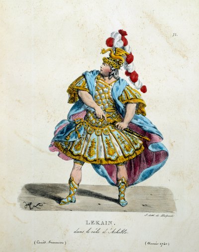 Kostume af Lekain (Henri Louis Cain (Henri-Louis Le Kain) (1729-1778) i rollen som Achilleus i 1740. Fransk komedie-teaterkostume af Hippolyte Lecomte (1781-1857) af Unknown artist