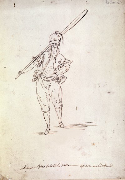 Kostume til karakteren Roland i operaen af samme navn af komponisten Niccolo Vito Piccinni (eller Piccini) (1728-1800) efter en libretto af Jean Francois Marmontel (1778). Tegning af slutningen af 1700-tallet af Unknown artist