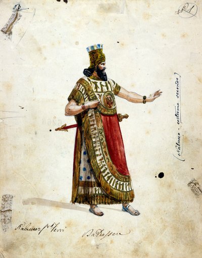 Kostume af Nabukadnezzar, konge af Babylon, i operaen af Giuseppe Verdi (1813 - 1901), "" Nabucco""" først kaldet "Nabucodonosor""". Musée de la Scala af Unknown artist