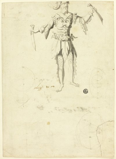 Udklædt mand med to sværd af Unknown artist