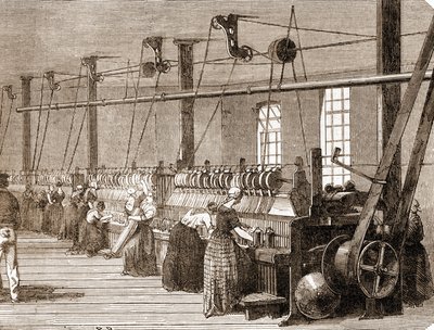 Bomuldsvæveværksted. 1860 gravering. af Unknown artist