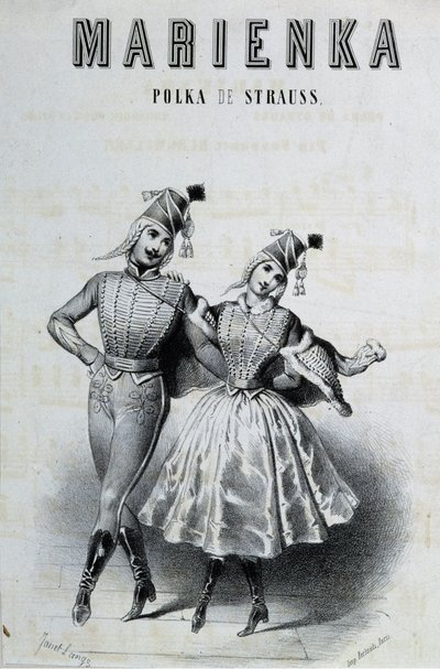 Et par polka-dansere for Strauss "Marienka", n.d. 19. af Unknown artist