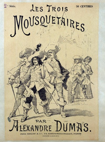 Forside til en 1800-tals udgave af "De tre musketerer" af Alexandre Dumas (1802-1870), privat samling af Unknown artist
