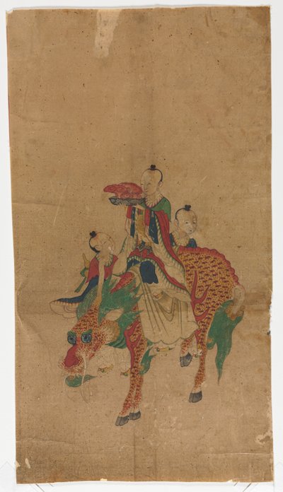 Daoist Immortal på en Qilin og to ledsagere af Unknown artist