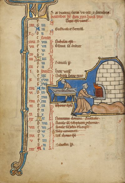 Kalenderside for december; Bagning af brød af Unknown artist