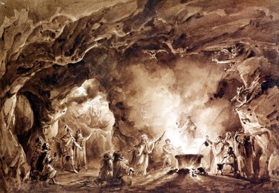 Dekoration til operaen "" Macbeth"" komponeret af Giuseppe Verdi (1813 - 1901). Aquatinte brugt til forsiden af den første udgave af 1847. af Unknown artist