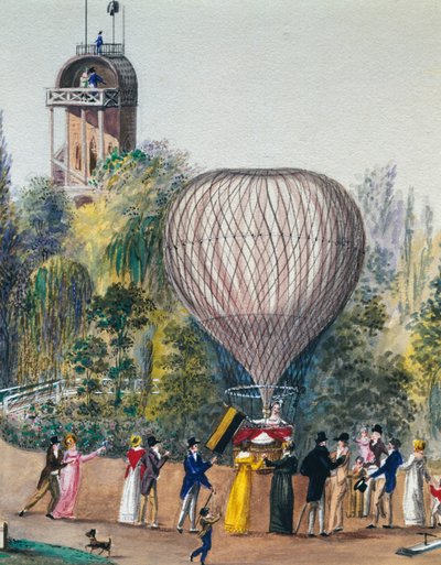 Afgang af luftballon, akvarel, Wien, Østrig af Unknown artist