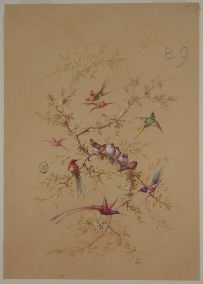 Design til tapet og tekstil: Blomster og fugle af Unknown artist