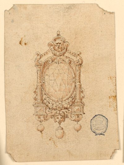 Design til en broche med oval diamant af Unknown artist