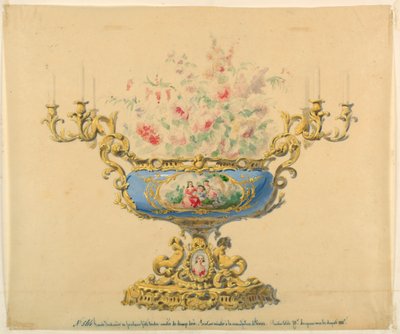 Design til en Jardiniere og Candelabrum af Unknown artist