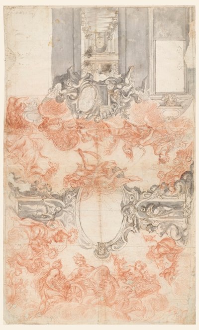 Design til et malet loft og udsmykningen af en kort væg, der illustrerer årstiderne af Unknown artist