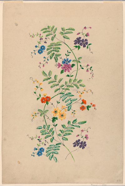 Design til en lodret Rinceau til et vævet stof af Unknown artist