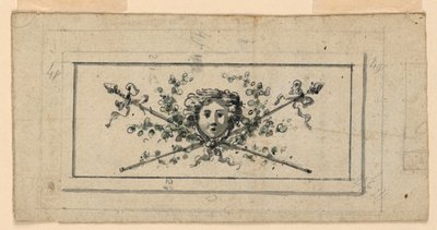 Design til et panel med et hoved foran to krydsede thyrsi af Unknown artist