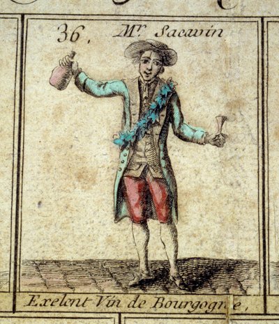 Detalje af spillet med Goose of the Cree of Paris: Mr. Sacavin, vindrikker fra Bourgogne. Stik af det 18. århundrede. Saml. Gå. af Unknown artist