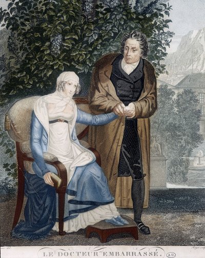 Læge præget (foran en syg kvinde). af Unknown artist