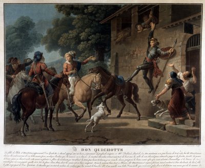 Don Quijote rider på sit spyd. af Unknown artist