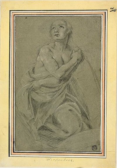 Draperet knælende kvindelig nøgen af Unknown artist