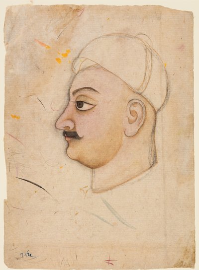 Tegning af en mands hoved med en usædvanlig turban af Unknown artist