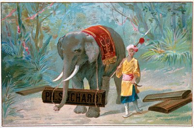 Elephant and Cornac, reklamer for "" Suchard", v. 1895 af Unknown artist