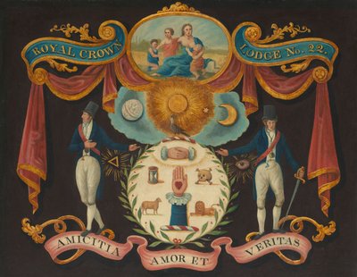 Emblemer for Royal Crown Lodge No. 22, ca. 1810-15 (olie på panel) af Unknown artist