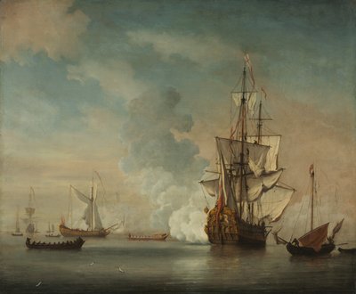 Engelsk krigsskib skyder en hilsen af Unknown artist