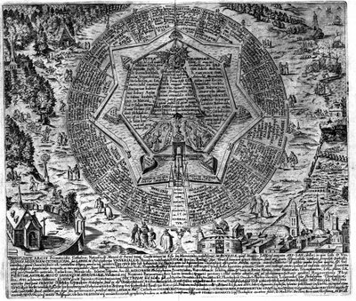 Indgravering af "Amphitheatre of Eternal Visdom". (Amphitheatre of eternal visdom) [Hamburg: s.n. af Unknown artist