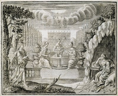 Gravering, der forestiller kvinder, der arbejder på en væv. Begyndelsen af det 18. århundrede. af Unknown artist