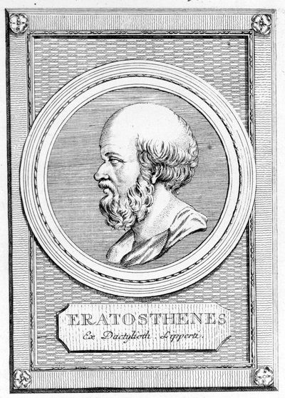 Eratosthenes (275 f.Kr. - 195 f.Kr.) matematiker, astronom geograf og digter. Portræt af bagefter: "Galleri over de gamle grækere og romere", bd. II. Poschiavo 1784. af Unknown artist
