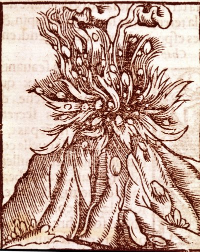 Udbrud af en vulkan. 1500-tals stik. af Unknown artist