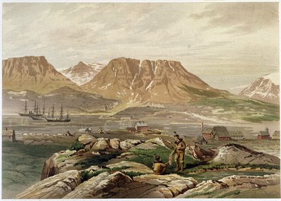 Eskimoer og bosættelse - i "The shores of the polar sea, an Arctic expedition narration"", af Dr. Edward Moos, Marcus Nard & Co, London af Unknown artist