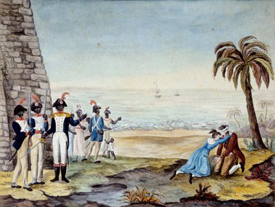 Henrettelse af en nybygger: Henrettelse af en nybygger under oprøret i Santo Domingo (Centralamerika, Antiller) i 1791. Indgravering af det 18. århundrede. Chartres, Museum of Fine Arts af Unknown artist