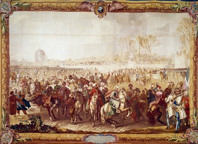 Udgang af den tyrkiske ambassadør Mehmet Effendi fra Tuileriehaven efter audiensen givet af kong Louis XV den 21/03/1721 1700-tals gobelin. Paris, nationale møbler af Unknown artist