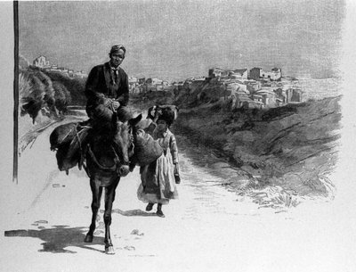 Familie, der rejser på vejen til Calatafimi, Sicilien Gravering af det 19. århundrede af Unknown artist