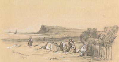 Figurer på en strand med Walmer Castle i det fjerne af Unknown artist