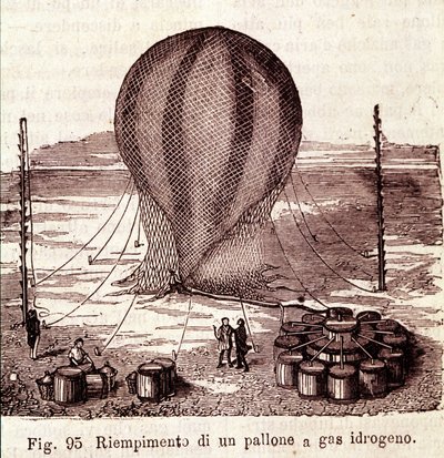 Fyldningsoperation af en brintgaskolbe. af Unknown artist