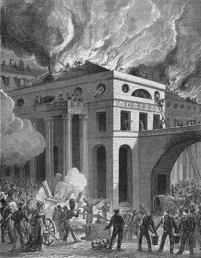 Brand i Odeon-teatret i Paris i 1820/ af Unknown artist