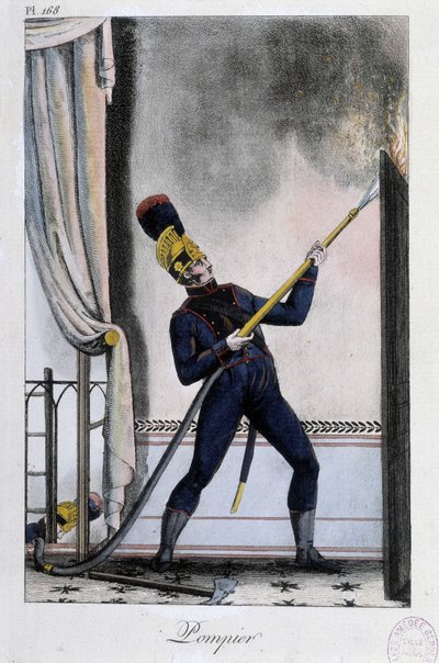 Brandmand med vandlanse, slukning af brand - ca. 1830 af Unknown artist