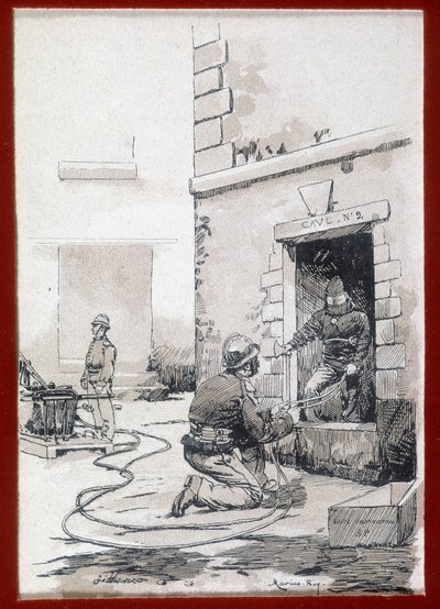 Brandmænd: brandapparat fra kældre. gravering sd. 19. århundrede af Unknown artist