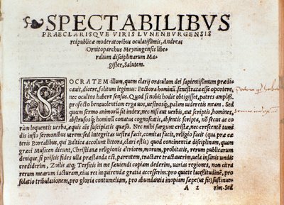 Første side af ""De arte cantandi micrologus"" af Andree Ornitoparchi (Andreas Ornithoparchus) 1533 Bologna, civico museo musicale af Unknown artist