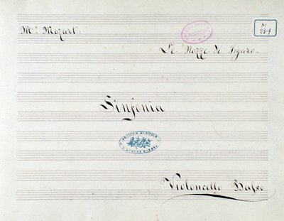Første side partitur til celloen i Le nozze di Figaro, opera af Mozart (1800-tallet) af Unknown artist