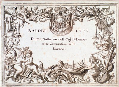 Første side af partituret til O bella venere, i Armida imaginaria af Domenico Cimarosa, ca. 1777 af Unknown artist