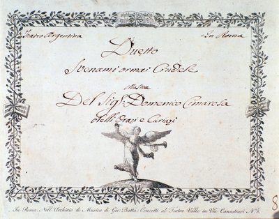 Første side af det musikalske partitur af Svenami nu grusom, i Gli Orazi e i Curiazi af Domenico Cimarosa, ca. 1798 af Unknown artist