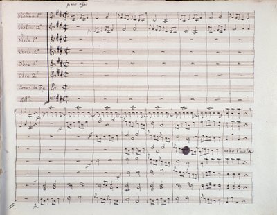 Første side af partituret til den sjette symfoni af Luigi Boccherini af Unknown artist