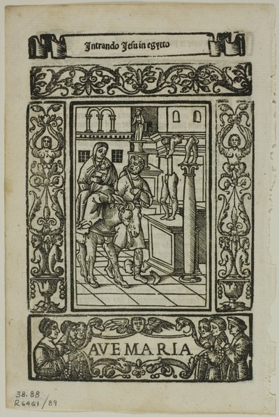 Flyv til Egypten fra Rosario della V. Maria af Castellanus, plade 89 fra træsnit fra Books of the XVI Century af Unknown artist