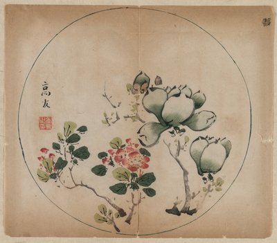 Blomstrende Magnolia og ferskenblomster af Unknown artist