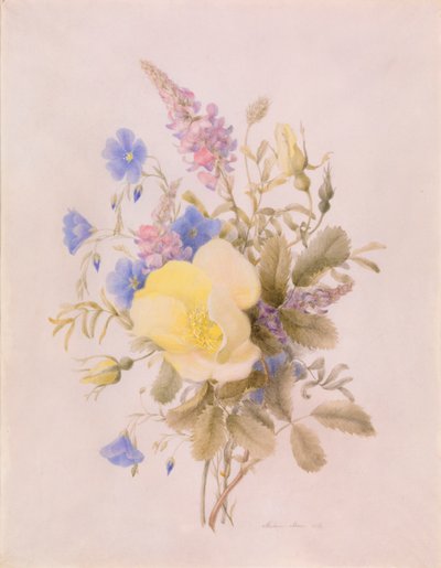 Blomster med gul rose af Unknown artist