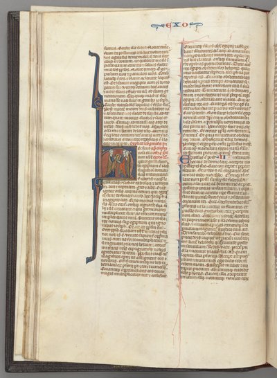 Fol. 20v, Exodus, historiseret initial H, Moses og to tilhængere med lovens tavler af Unknown artist